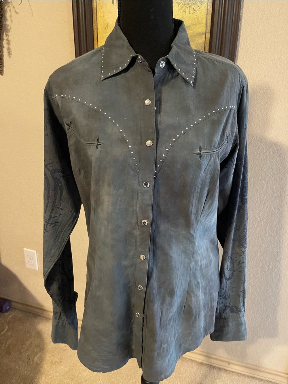 Studded Cross Long-Sleeve blouse - Dark Gray